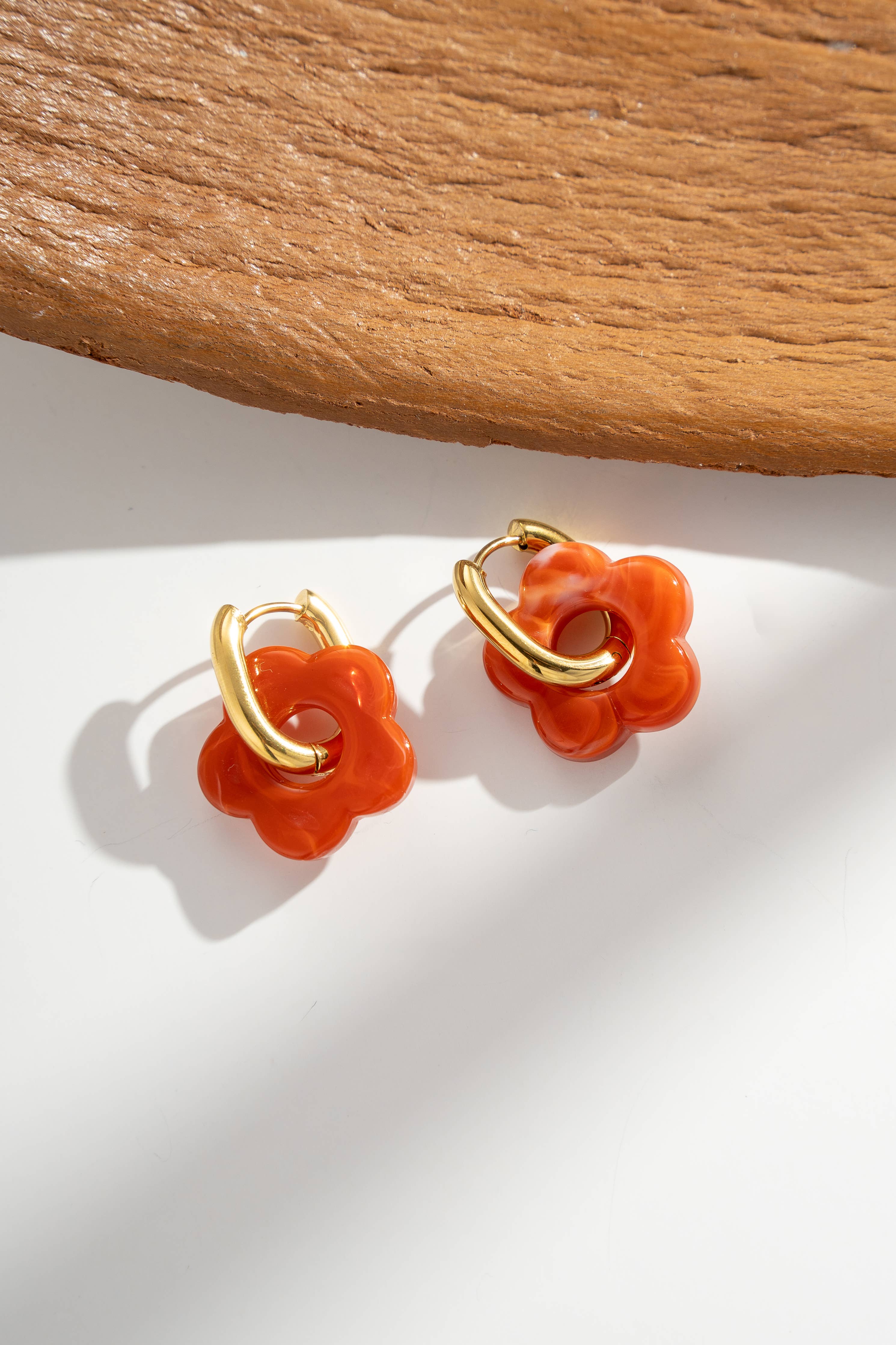 Boucles Oreilles Fleur Anneau Doré Colorées