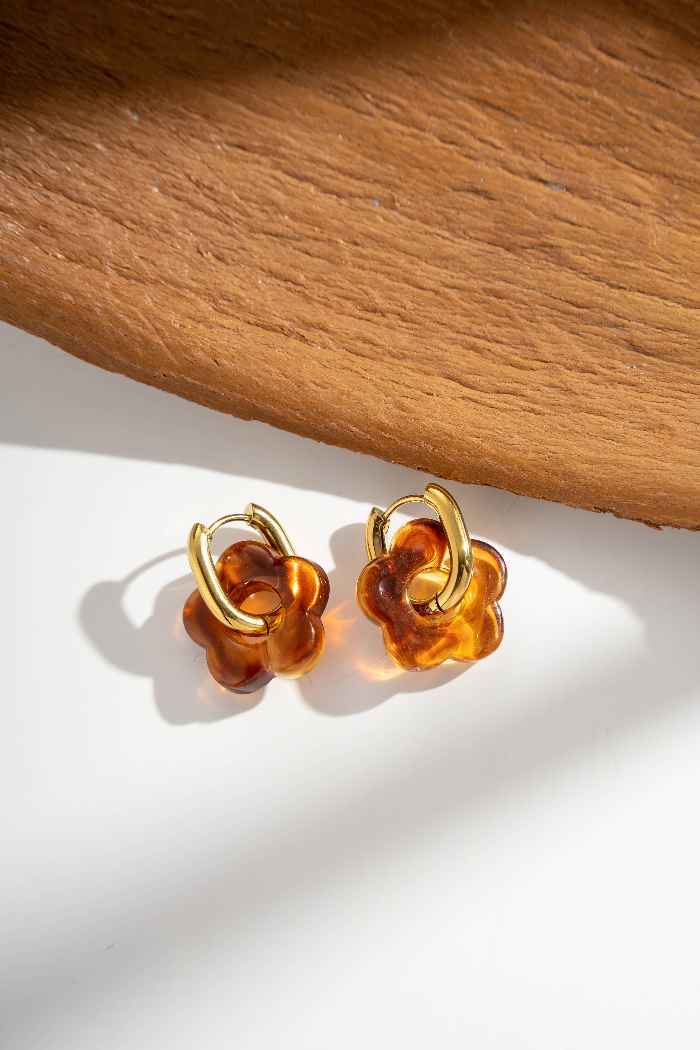 Boucles Oreilles Fleur Anneau Doré Colorées