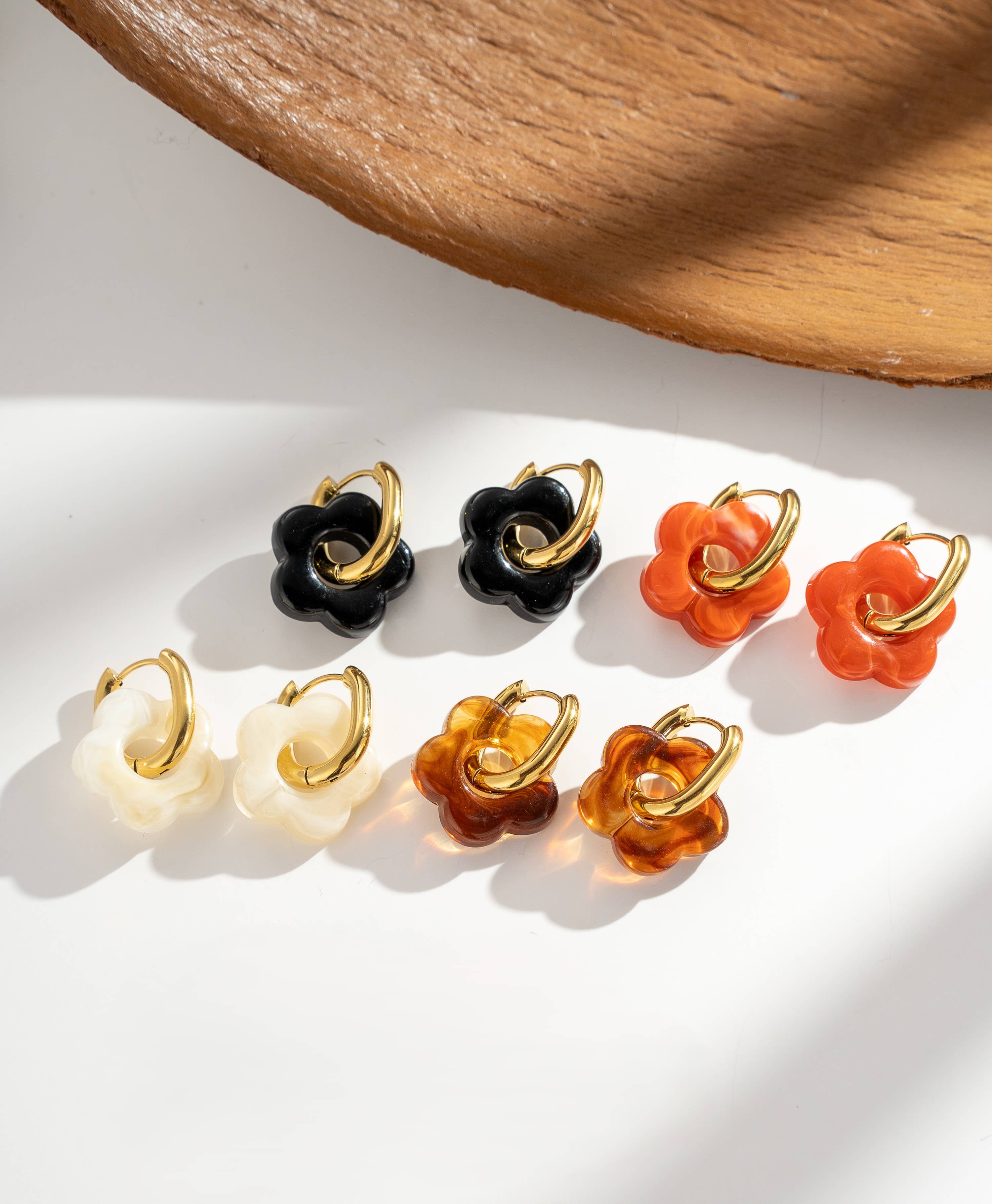 Boucles Oreilles Fleur Anneau Doré Colorées