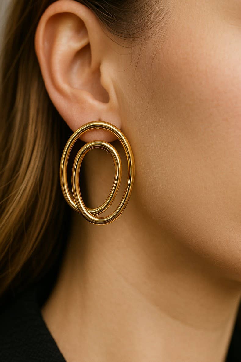 Boucles d’oreilles ovale acier inoxydable design géométrique