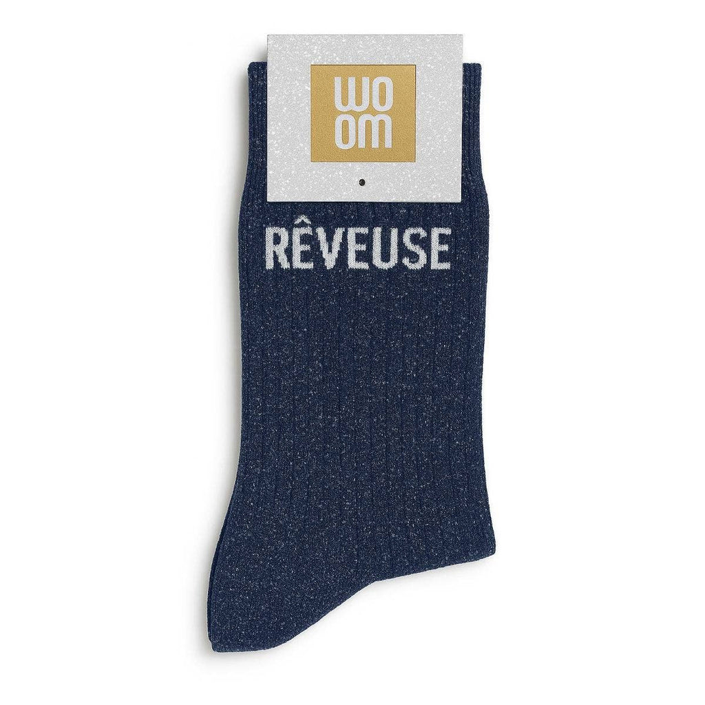 Chaussettes à Paillettes à Message "Rêveuse" Marine