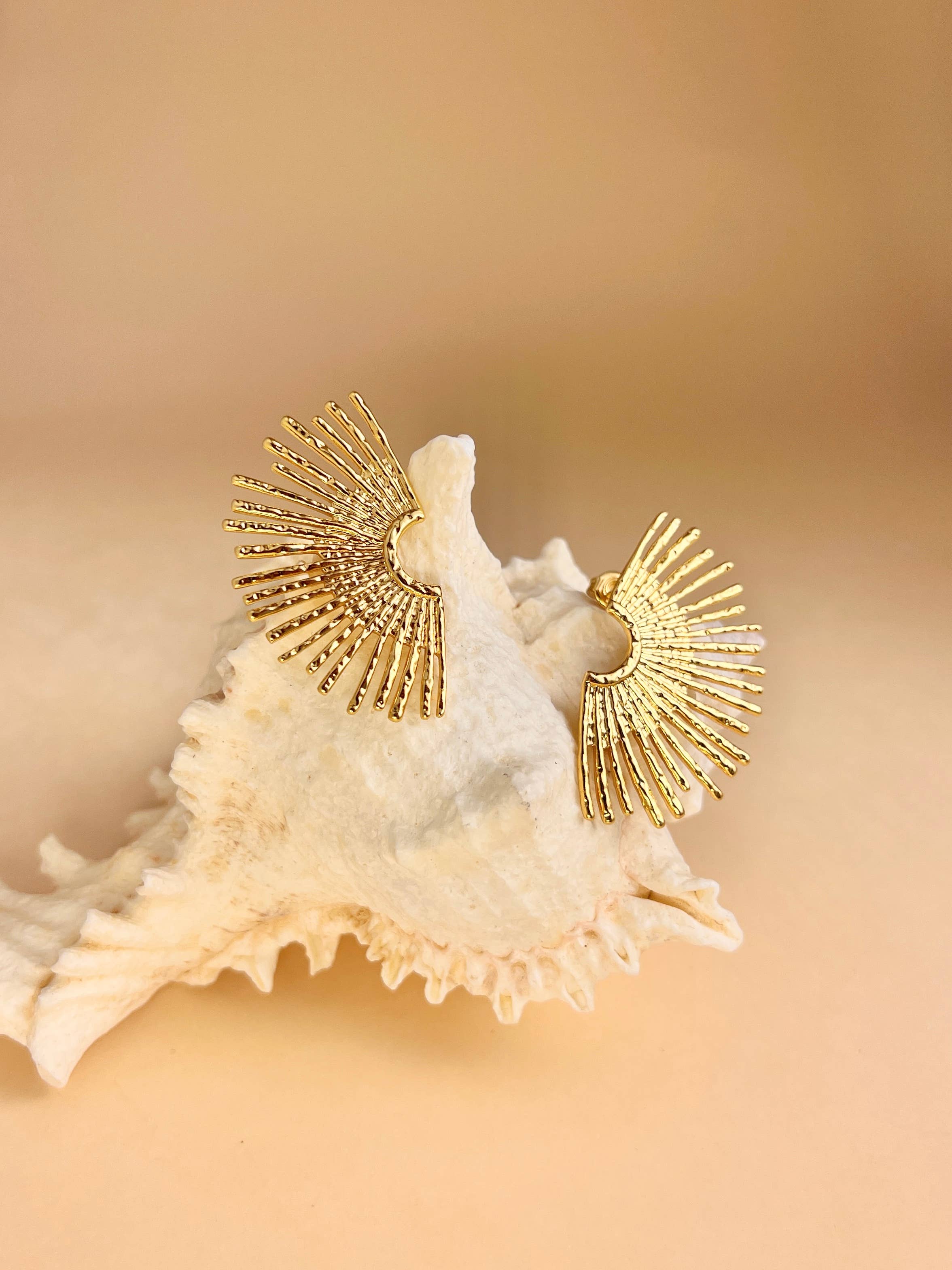 Boucles d’Oreilles Rayons de Soleil en Acier Inoxydable Doré