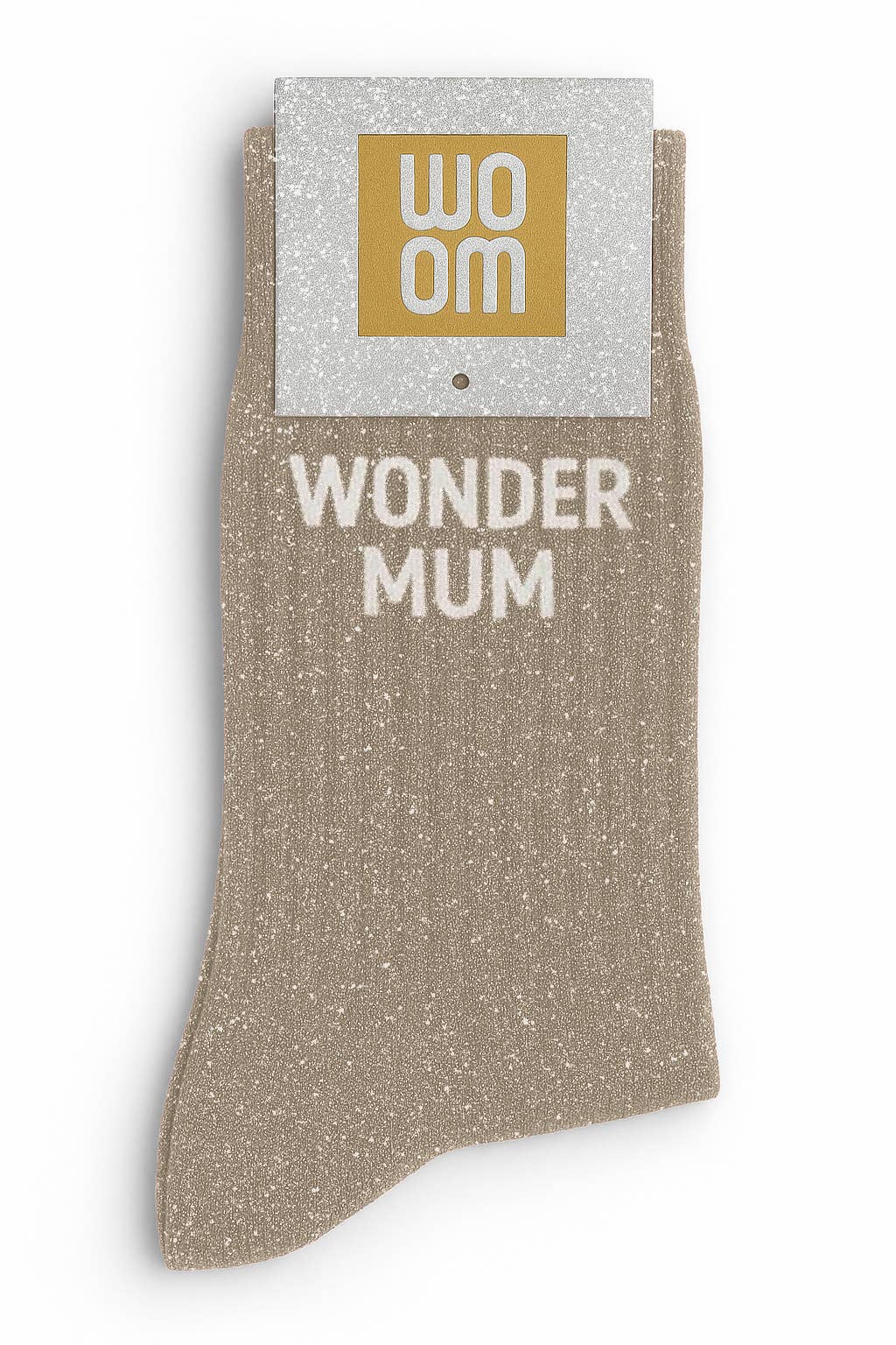 Chaussettes à Paillettes à Message "Wonder Mum" Beige