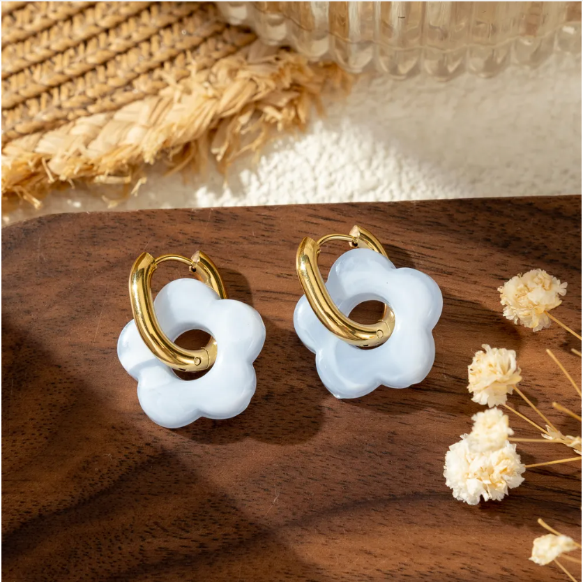 Boucles Oreilles Fleur Anneau Doré Colorées