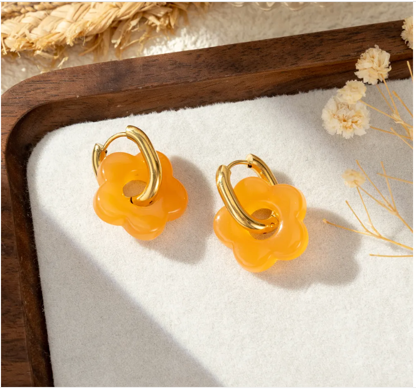 Boucles Oreilles Fleur Anneau Doré Colorées