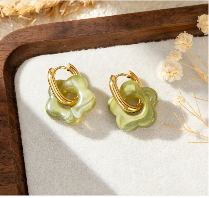 Boucles Oreilles Fleur Anneau Doré Colorées