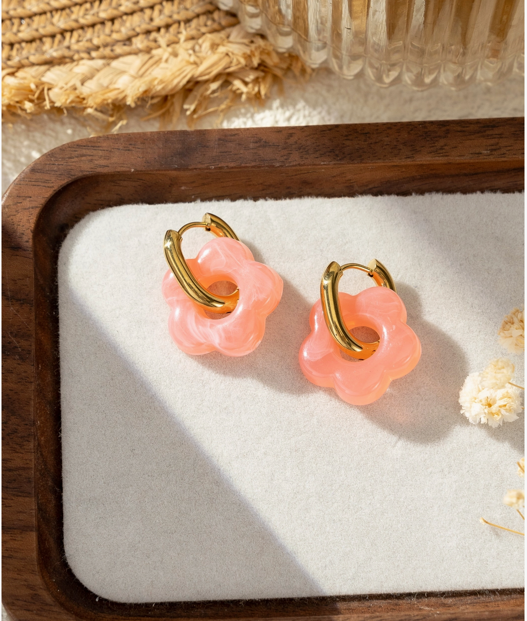 Boucles Oreilles Fleur Anneau Doré Colorées