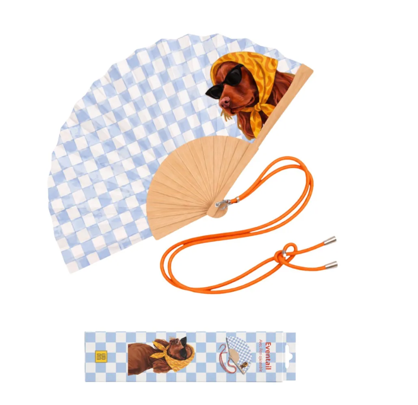 Eventail avec Bandoulière et Boîte Cadeau - Chien Vichy