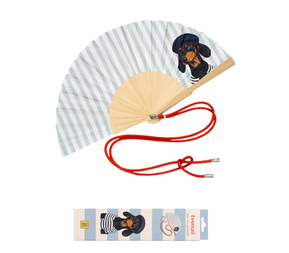 Eventail avec Bandoulière et Boîte Cadeau - Chien Rayé