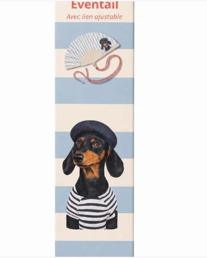 Eventail avec Bandoulière et Boîte Cadeau - Chien Rayé