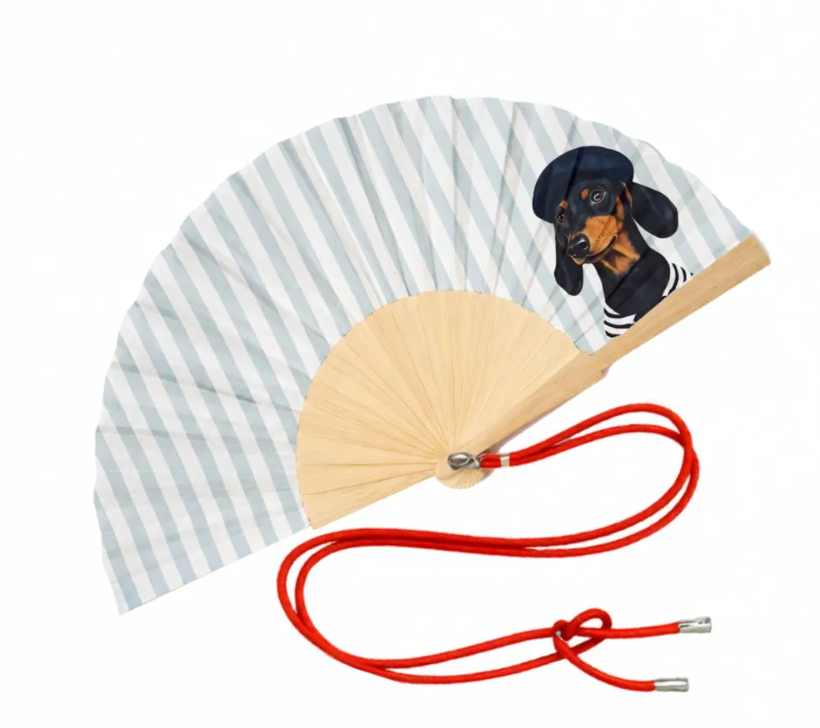 Eventail avec Bandoulière et Boîte Cadeau - Chien Rayé