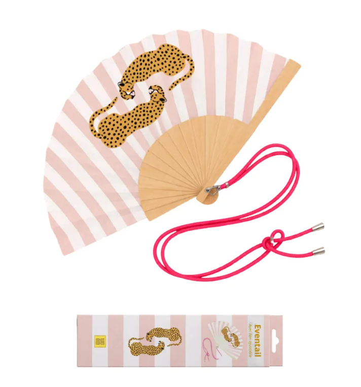 Eventail avec Bandoulière et Boîte Cadeau - Léopard Rayé Rose