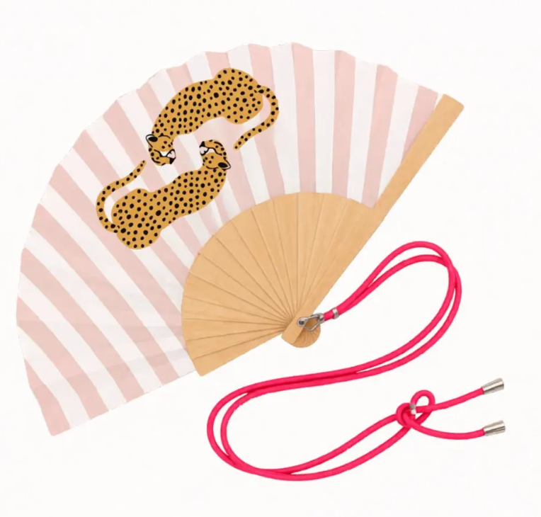 Eventail avec Bandoulière et Boîte Cadeau - Léopard Rayé Rose