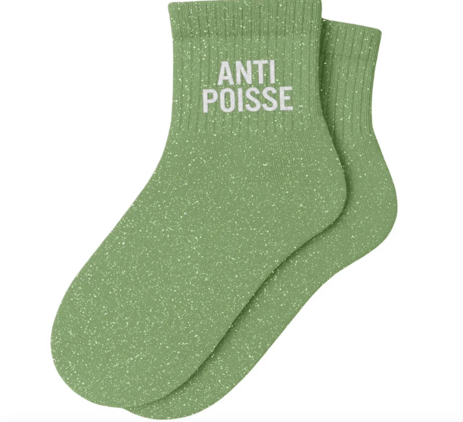 Chaussettes Courtes à Paillettes "Anti Poisse" Vert Amande