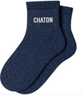 Chaussettes Courtes à Paillettes "Chaton" Bleu Marine