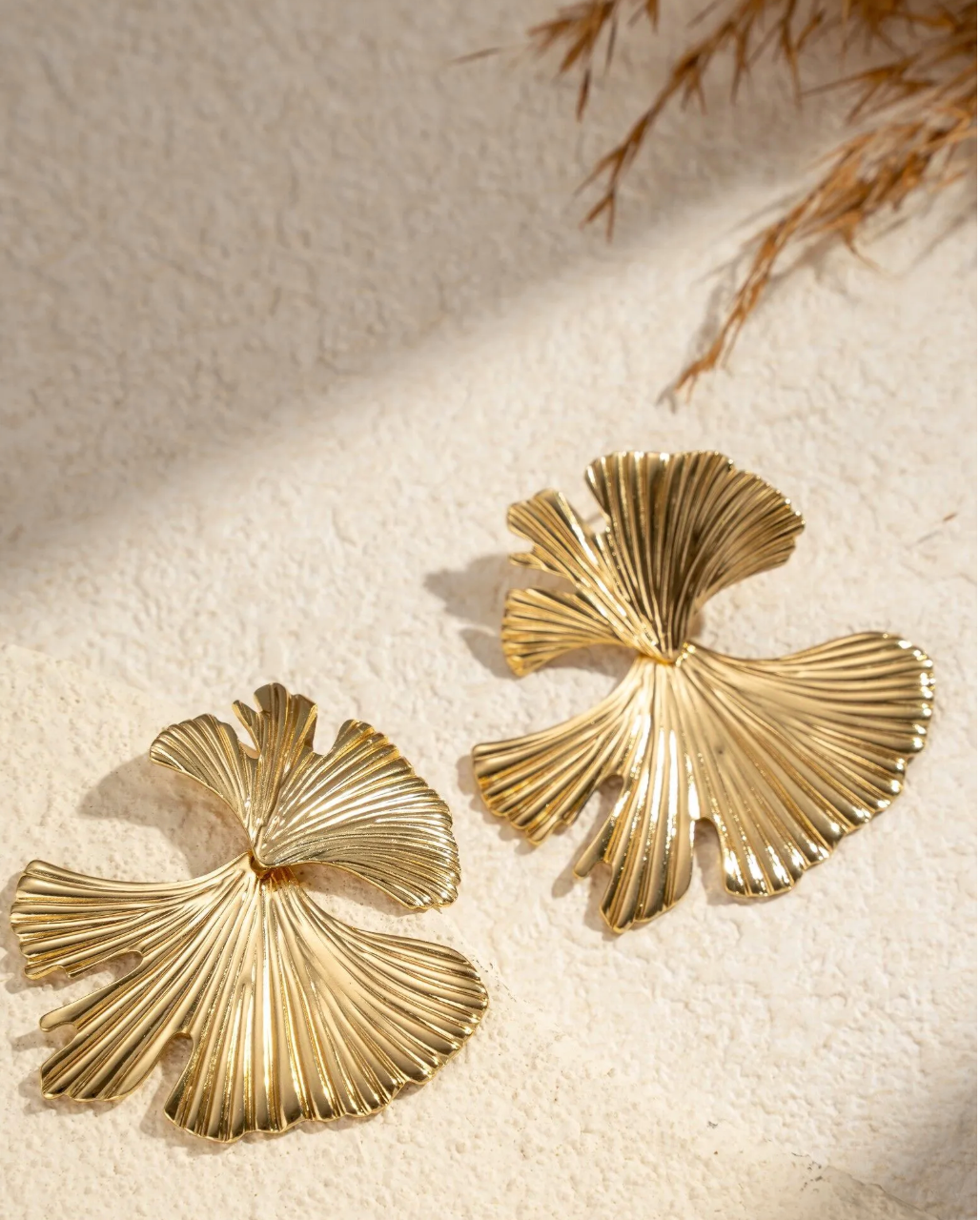 Boucles d’oreilles acier inoxydable feuille de ginkgo dorée