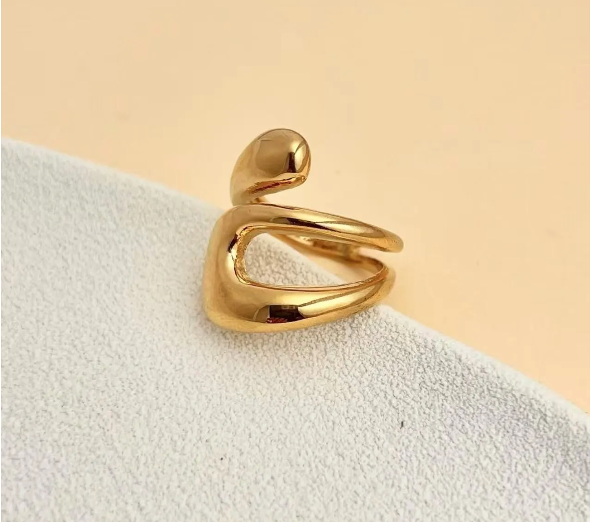 Bague ajustable dorée en acier inoxydable au design abstrait
