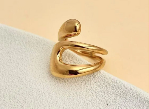 Bague ajustable dorée en acier inoxydable au design abstrait