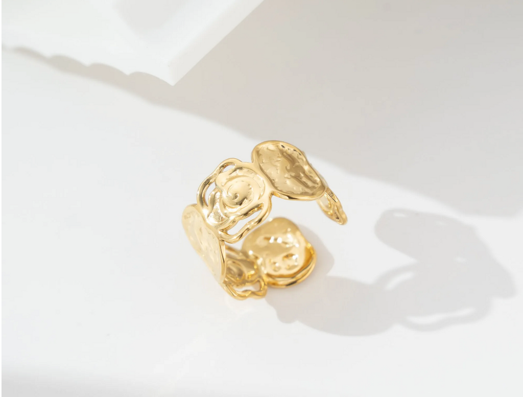 Bague fleur moderne ajustable acier inoxydable tendance