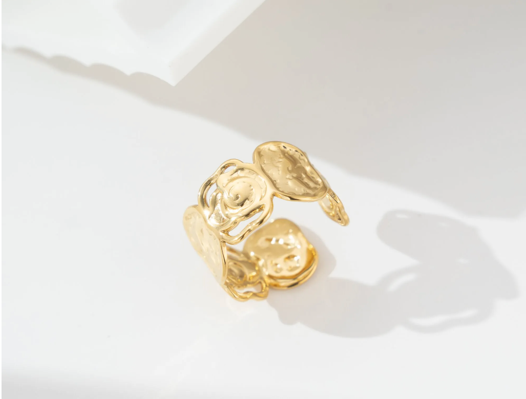 Bague fleur moderne ajustable acier inoxydable tendance