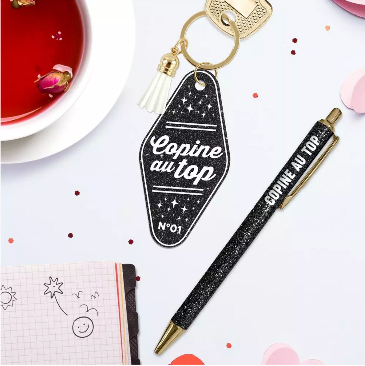 Duo de Cadeaux Paillettes - Stylo & Porte-Clés Déclinaisons: Copine au Top