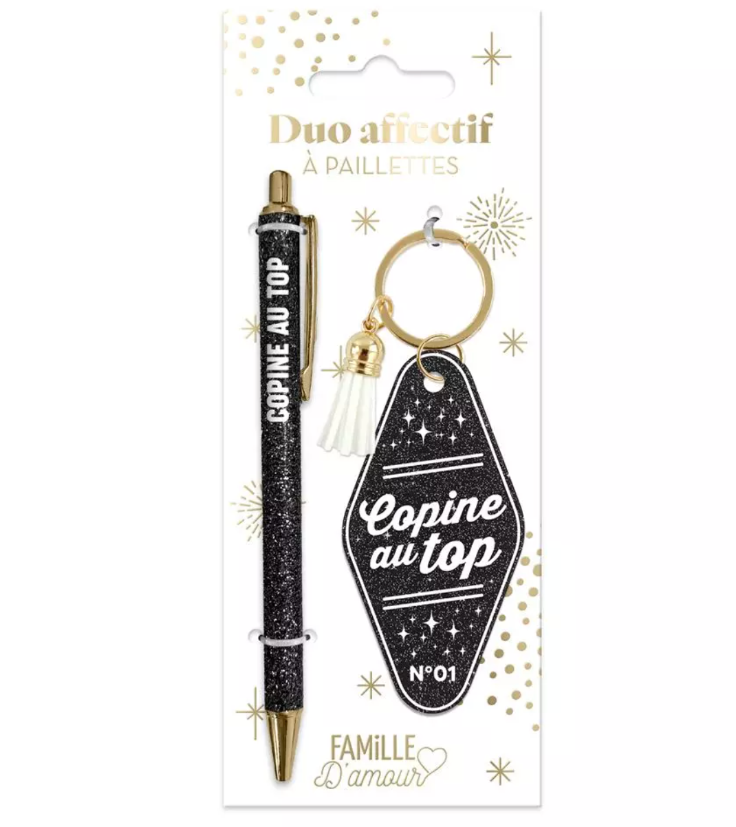 Duo de Cadeaux Paillettes - Stylo & Porte-Clés Déclinaisons: Copine au Top