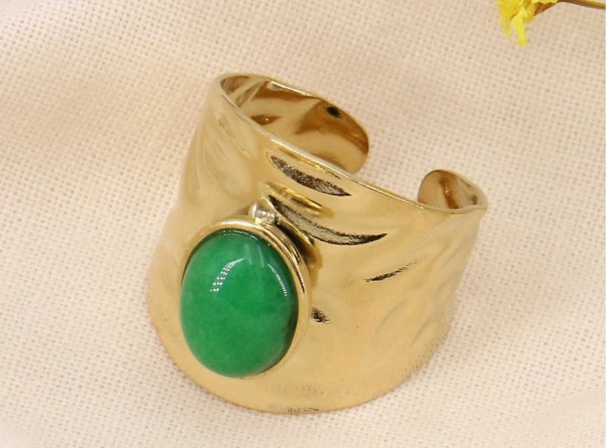 Bague acier cabochon pierre naturelle anneau froissé
