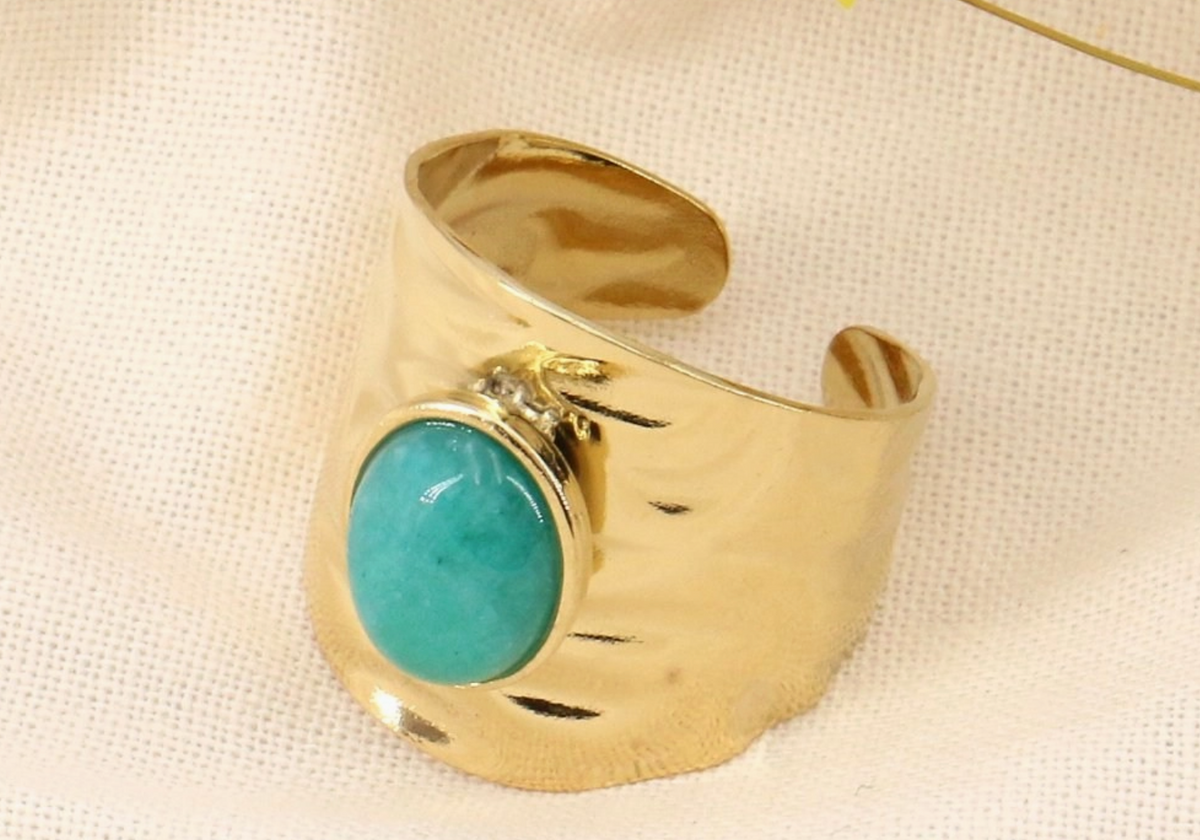 Bague acier cabochon pierre naturelle anneau froissé