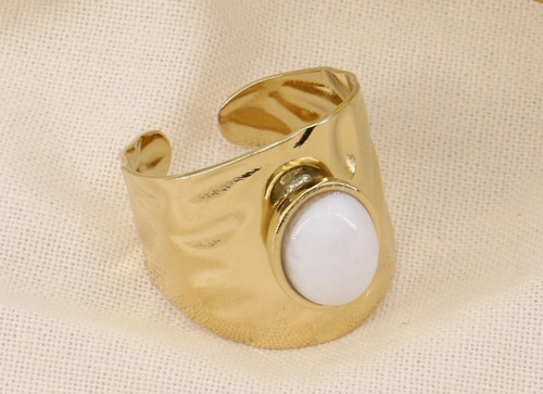 Bague acier cabochon pierre naturelle anneau froissé
