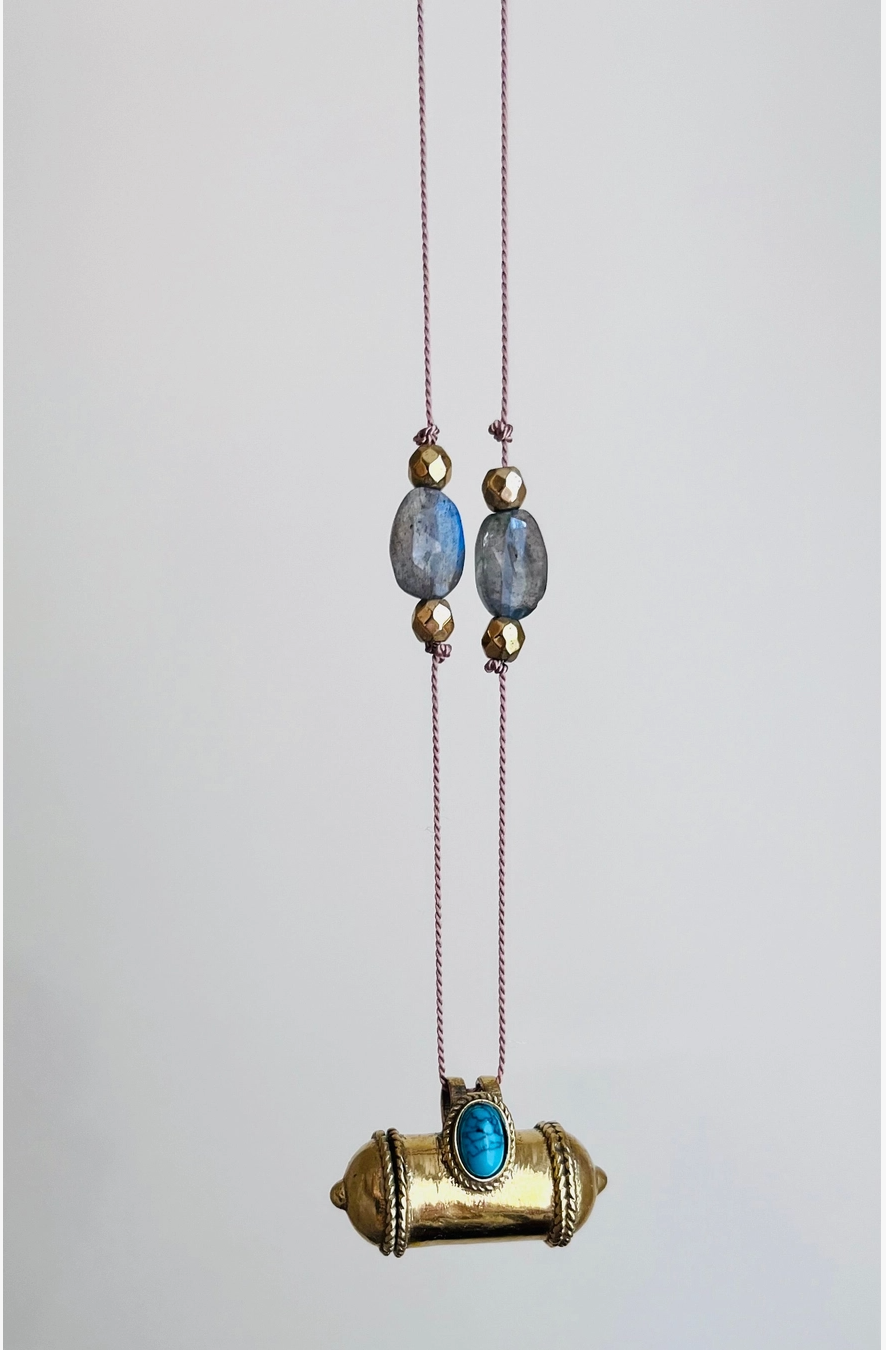 Collier sautoir talisman protecteur Boîte à vœux - Turquoise et Labradorite
