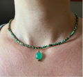 Collier amulette scarabée Onyx vert et Turquoise Africaine