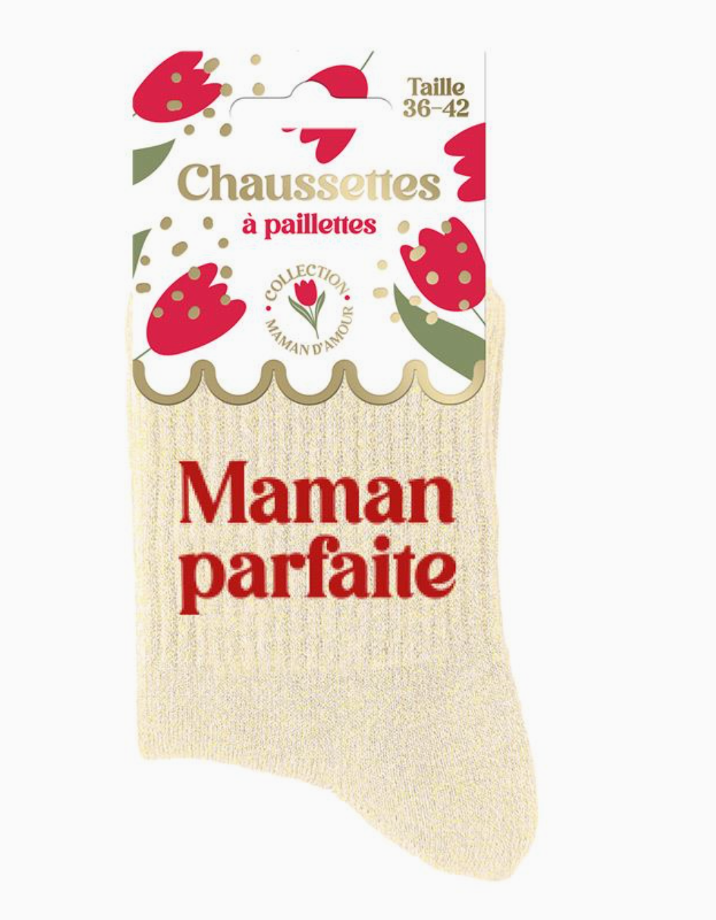 Chaussettes à Paillettes "maman parfaite" beige