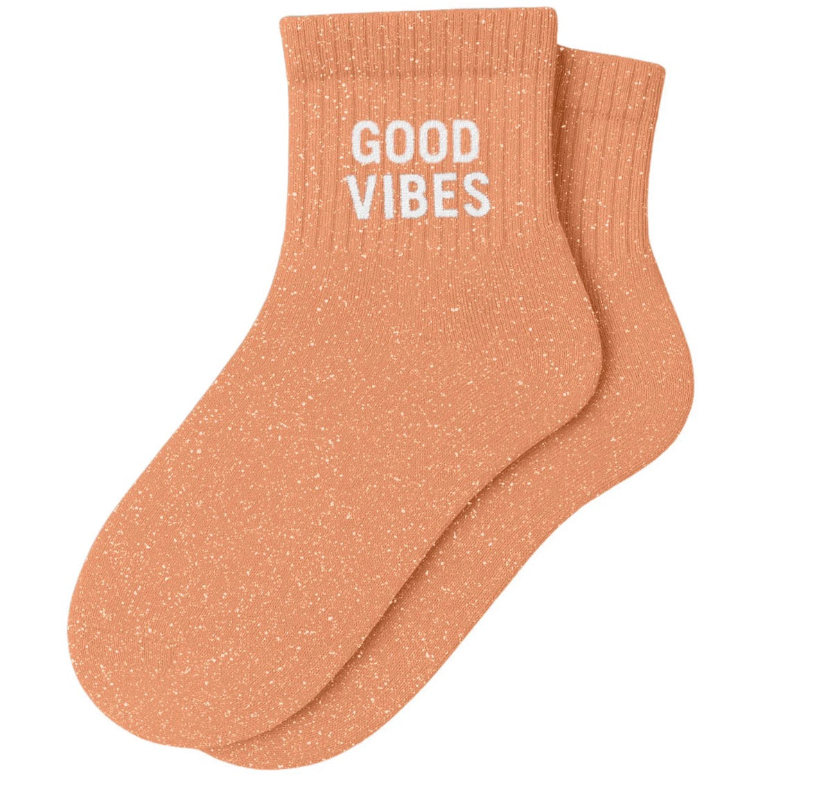 Chaussettes Courtes à Paillettes "Good Vibes" Peachy Peach