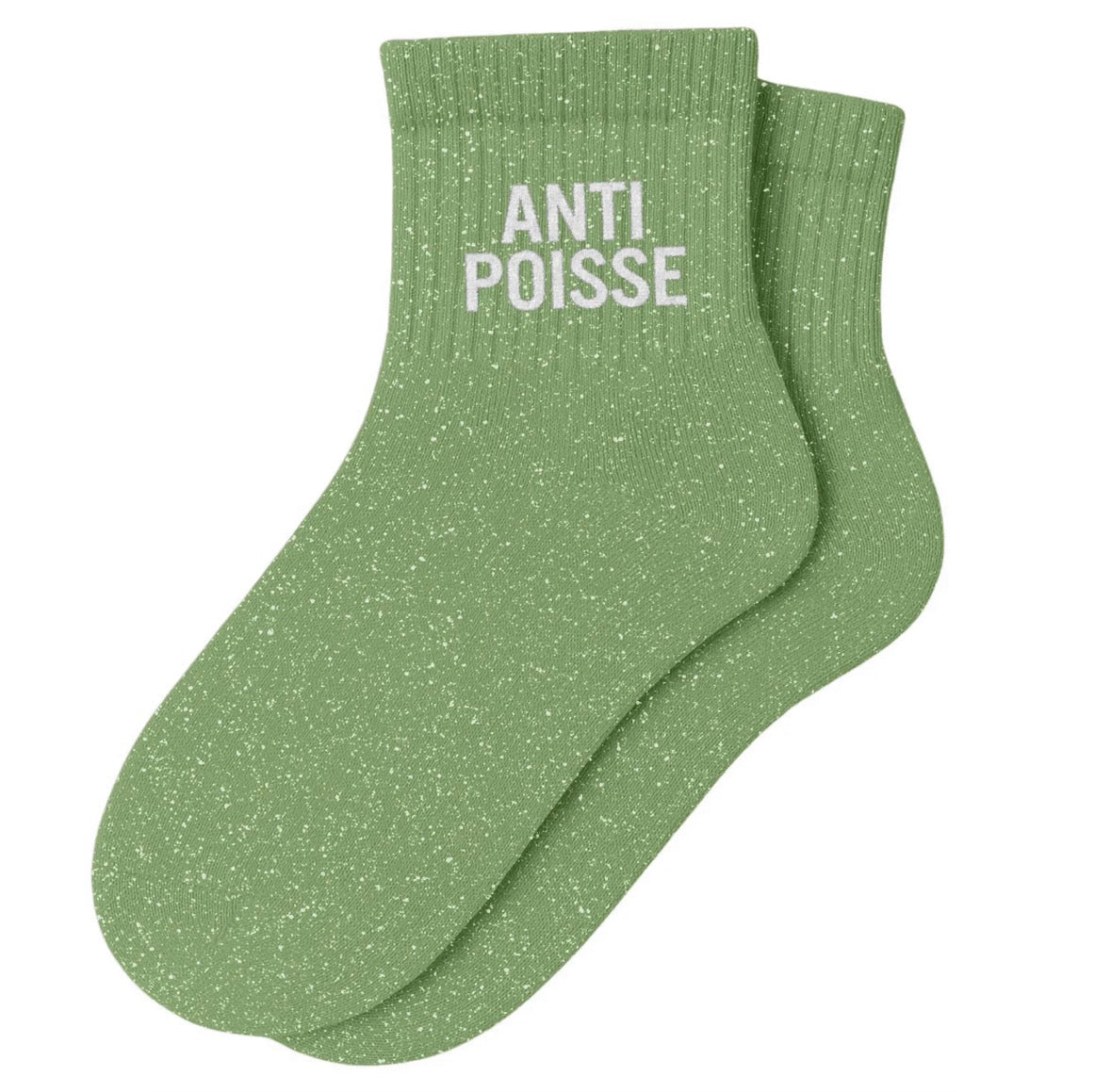 Chaussettes Courtes à Paillettes "Anti Poisse" Vert Amande