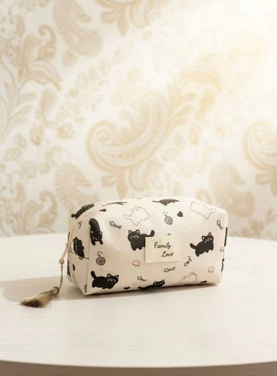 Pochette Trousse toilette 16x9x9 cm chats cœurs inscription family Love