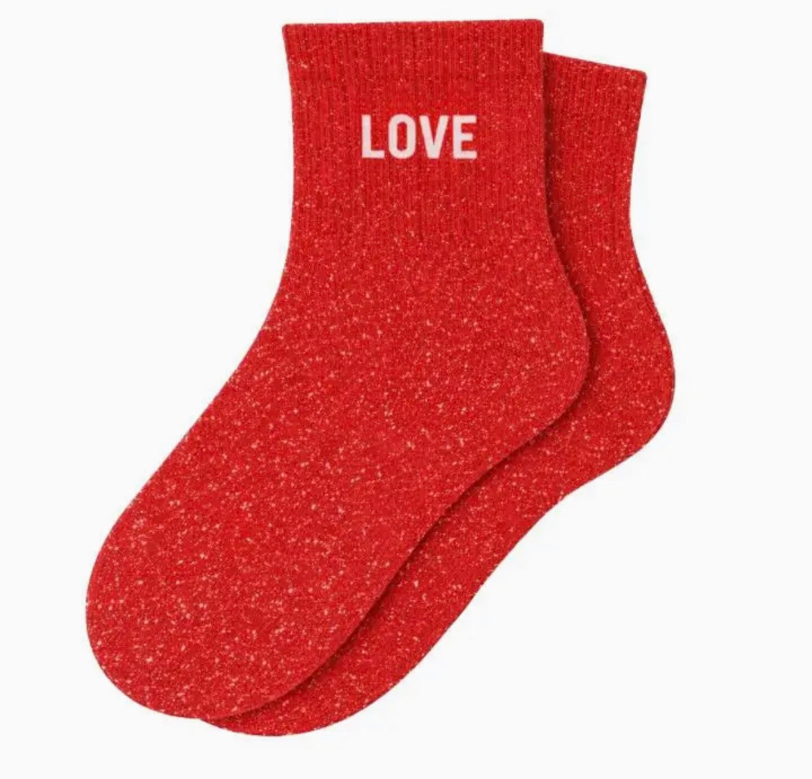 Chaussettes Courtes à Paillettes "Love" Rouge