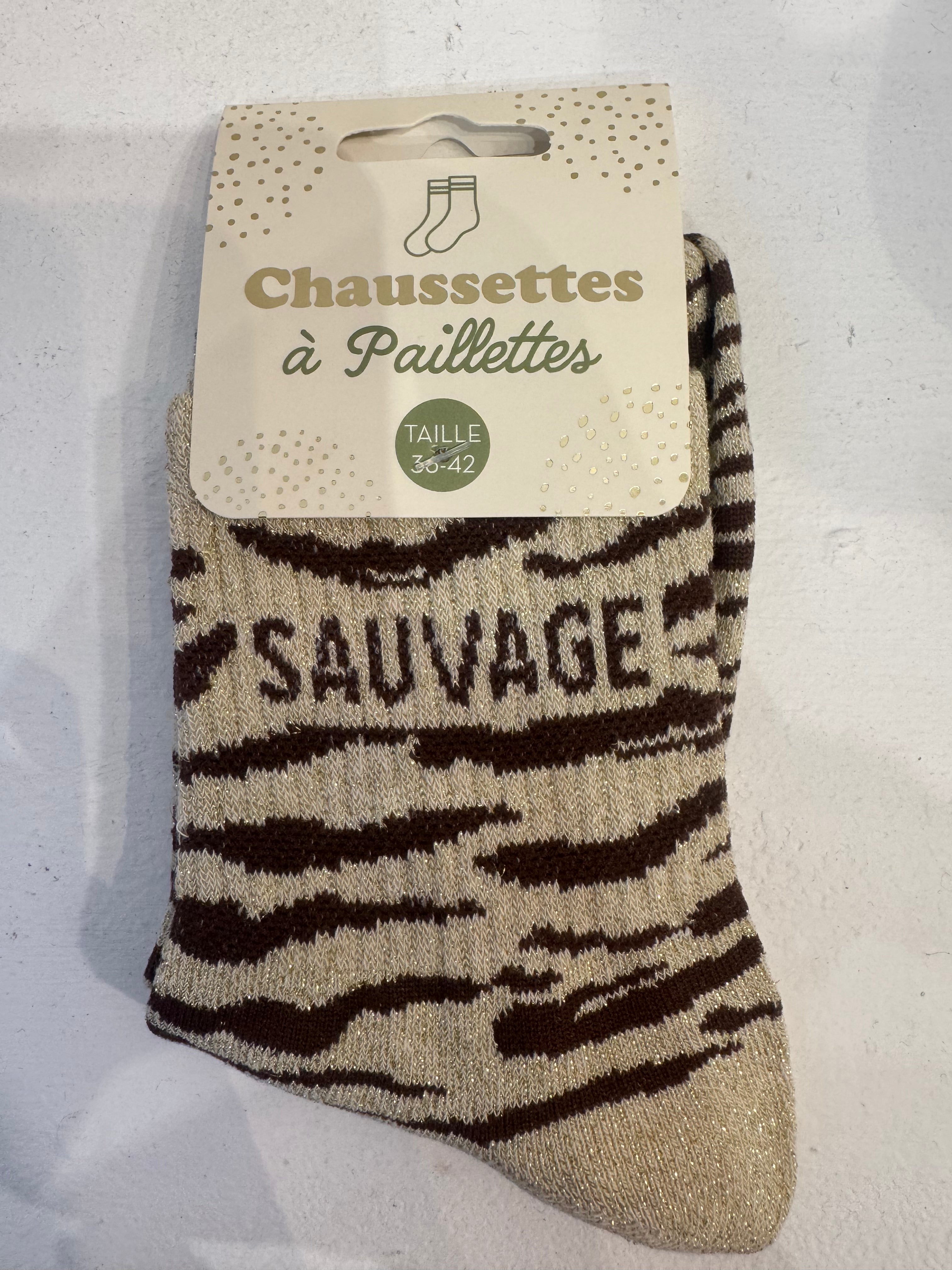 Chaussettes paillettes leopard sauvage