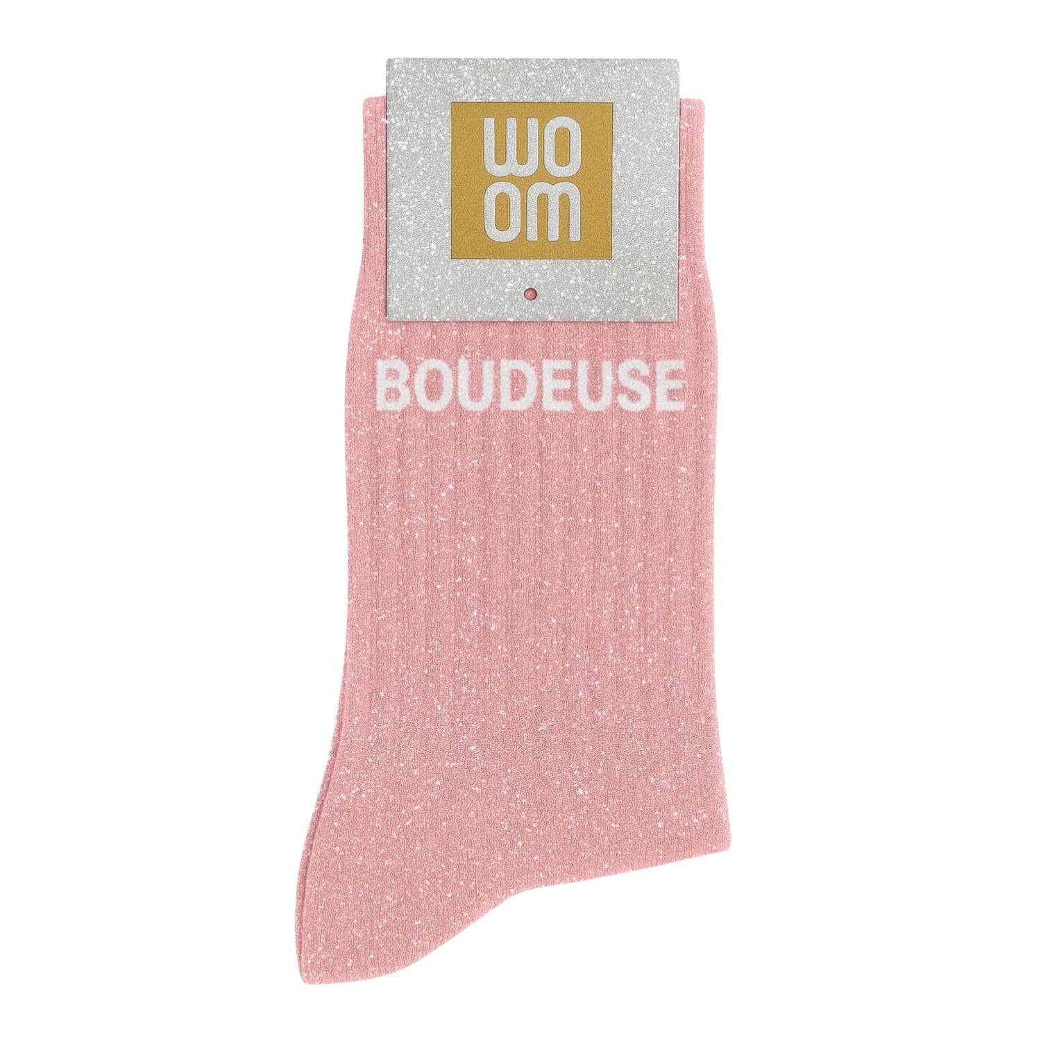 Chaussettes à Paillettes à Message "Boudeuse" Rose