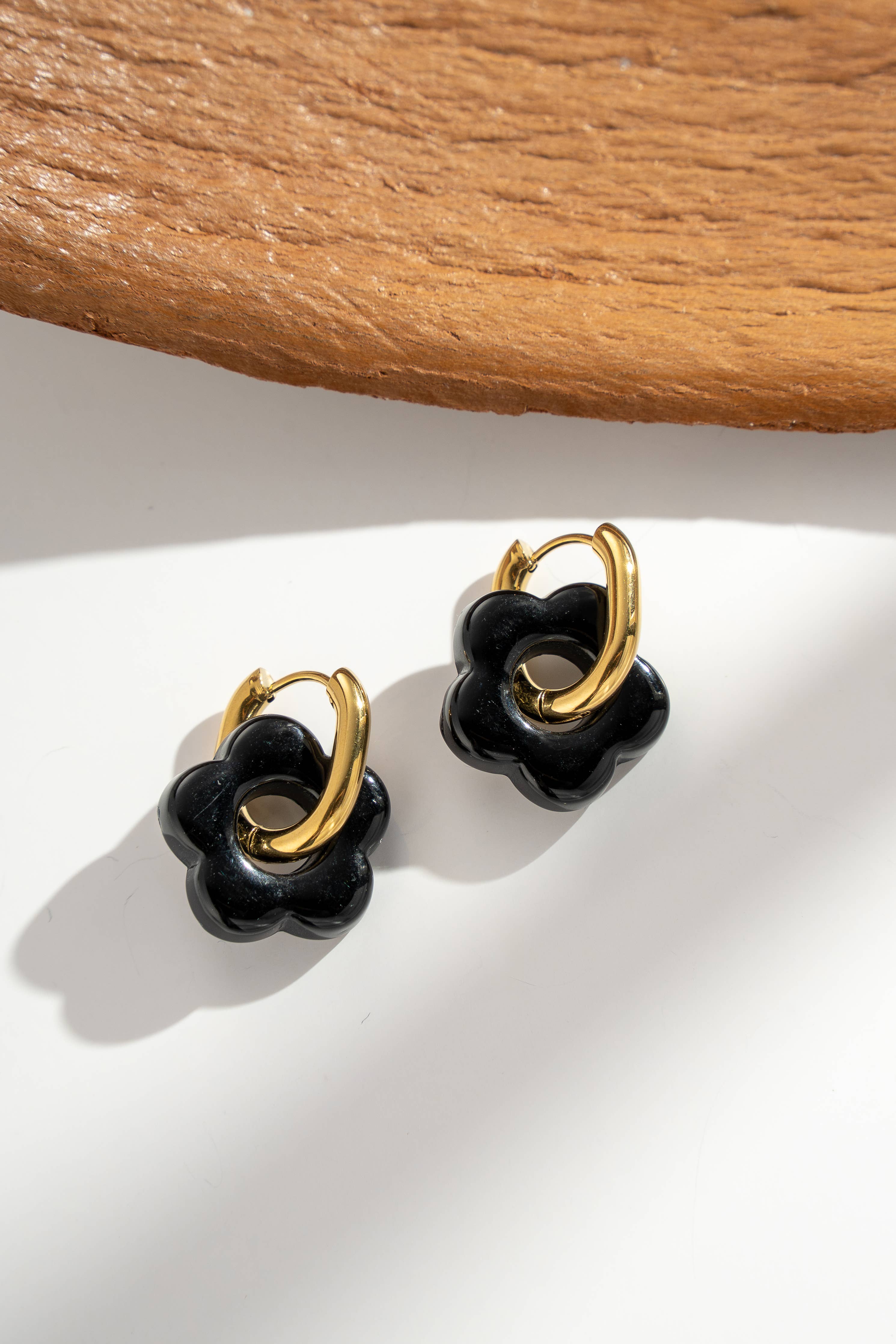 Boucles Oreilles Fleur Anneau Doré Colorées