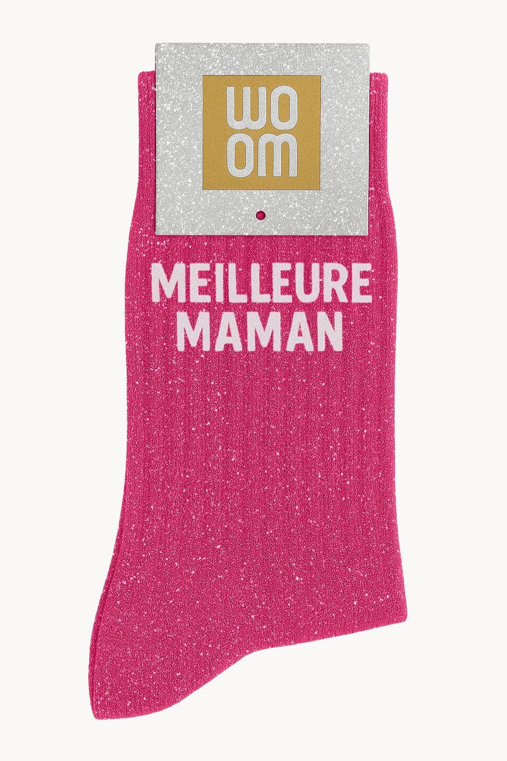 Chaussettes à Paillettes à Message "Meilleure Maman" Fuchsia
