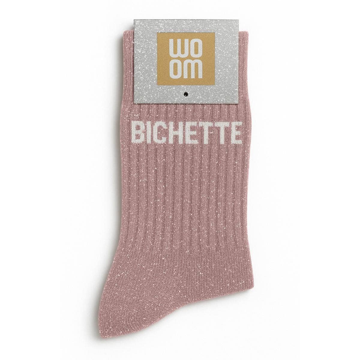 Chaussettes à Paillettes à Message "Bichette" Rose Gold